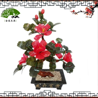 牡丹玉石盆景五朵牡丹花仿真植物新年礼物送礼 工艺礼品玉雕摆件