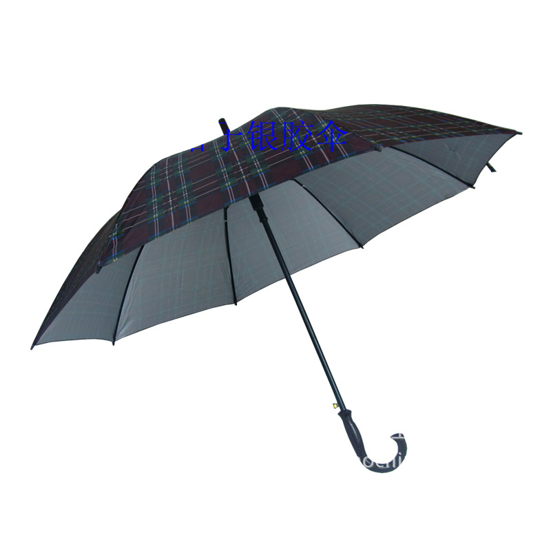 现货供应格子银胶伞 双骨直杆雨伞 个性定制广告伞量大价优