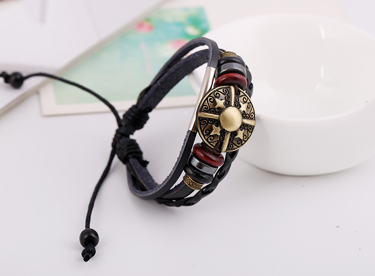 Punk Grenz Überschreitende Bronze Legierung Leder Perlen Armband Yiwu Schmuck Großhandel Fabrik Direkte Lieferung Garantie display picture 2