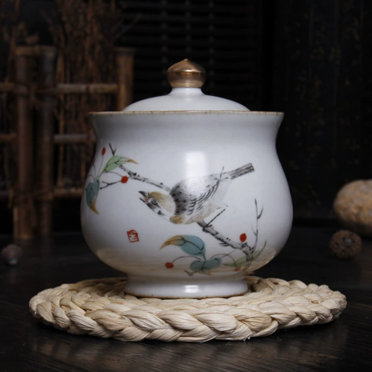 Рисование Jinguan Kiln Tea Tiber Ceramic Ru Kiln Tea Can Open Small Tea Tank Sealing 110g