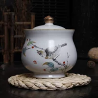 Рисование Jinguan Kiln Tea Tiber Ceramic Ru Kiln Tea Can Open Small Tea Tank Sealing 110g