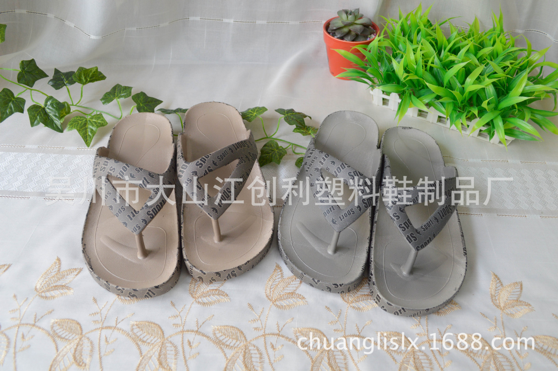 廠傢批發pvc一次成形吹氣印花塑料男人字拖鞋 128-3夏天沙灘時尚