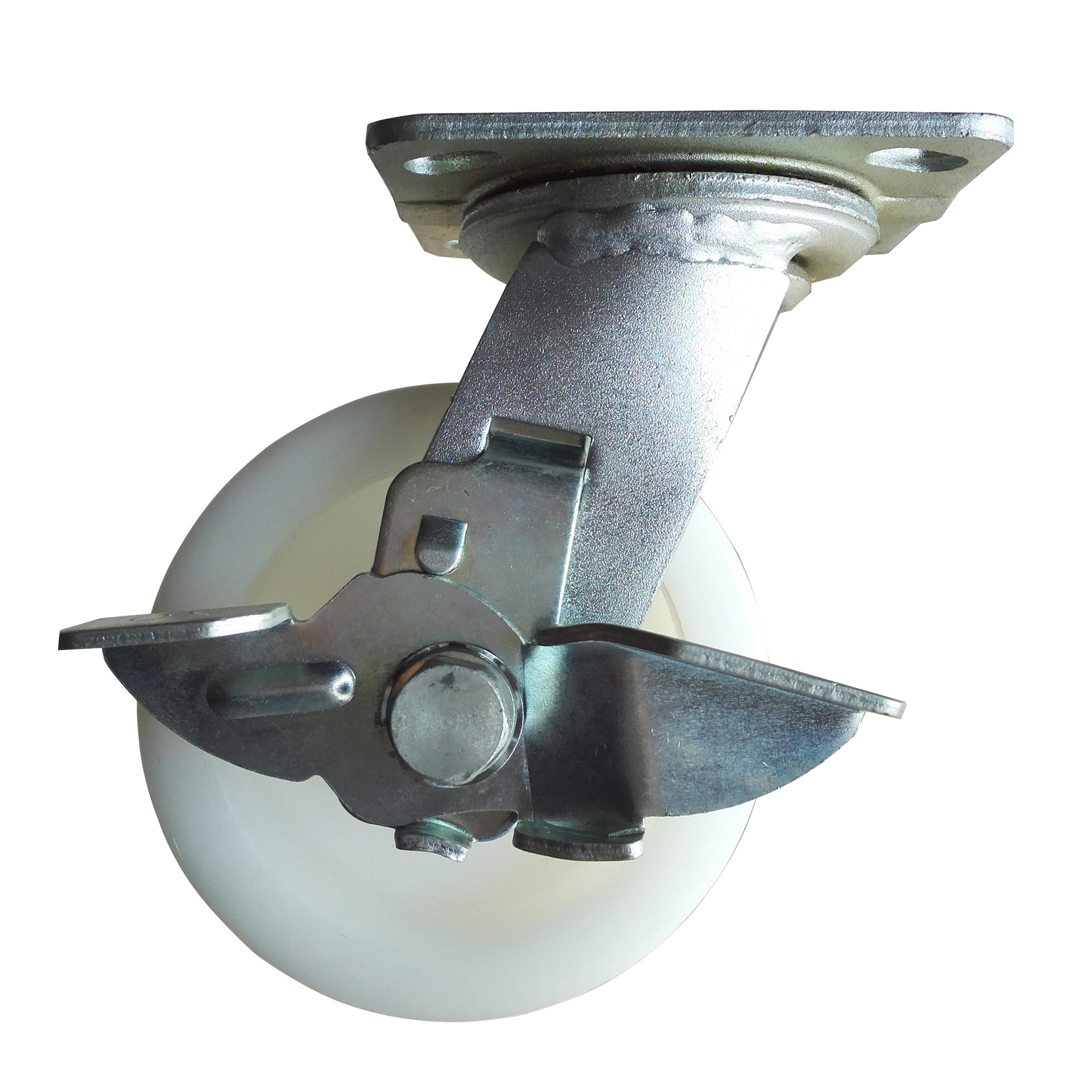 大胜4寸重型白色尼龙聚丙希PP万向带刹脚轮保两年4J-HPW-2221A