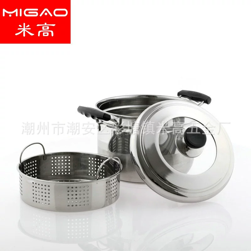 Нержавеющая Сталь Японский Стиль Пароварка Двойное Дно Сочетание Крышка Европейский Стиль Горшок Двойная Ручка Суп Горшок Европейский Стиль Пароварка Клетка Горшок Суп Пароварка