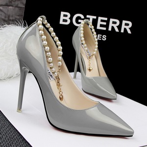 740-2 han edition fashion temperament elegant shoes high heel with shallow pointed mouth pearl diamond