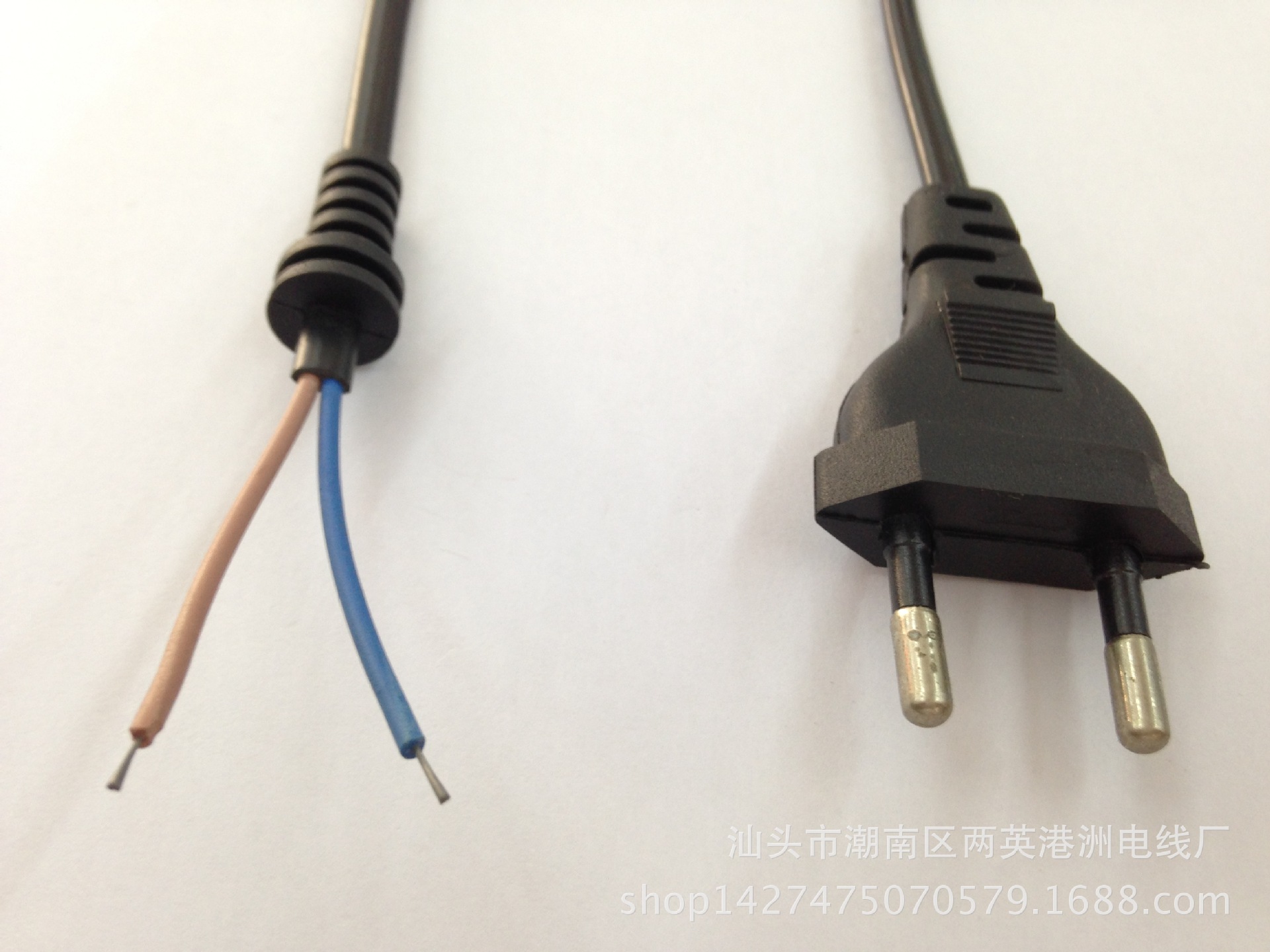 小欧式带长卡位线 欧规2圆插带扁线卡插头线 全铜1.8米