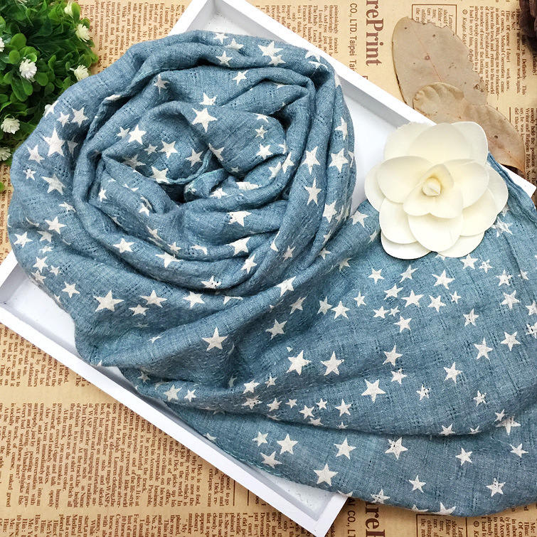1# (5) -棉麻兒童圍巾 五角星印花圍巾