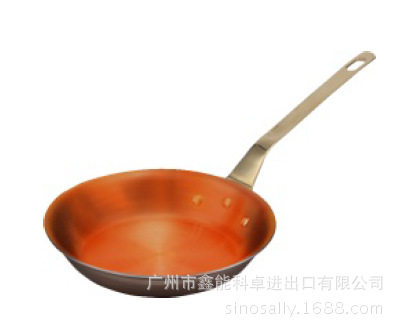 104361銅三層鍍金柄斜身煎鍋