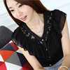 Summer shiffon shirt sleevless, big long-sleeve, V-neckline, Korean style, plus size