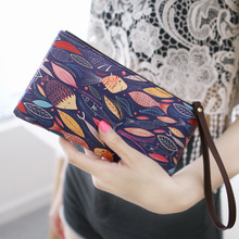 韓版可愛塗鴉PU皮手機包 大容量拉鏈手拿包手拎長款女士錢包