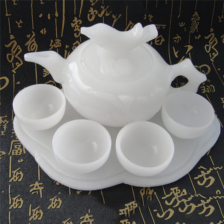 批发汉白玉壶茶具酒具摆件飞黄腾达阿富汗白玉茶具功夫茶套装