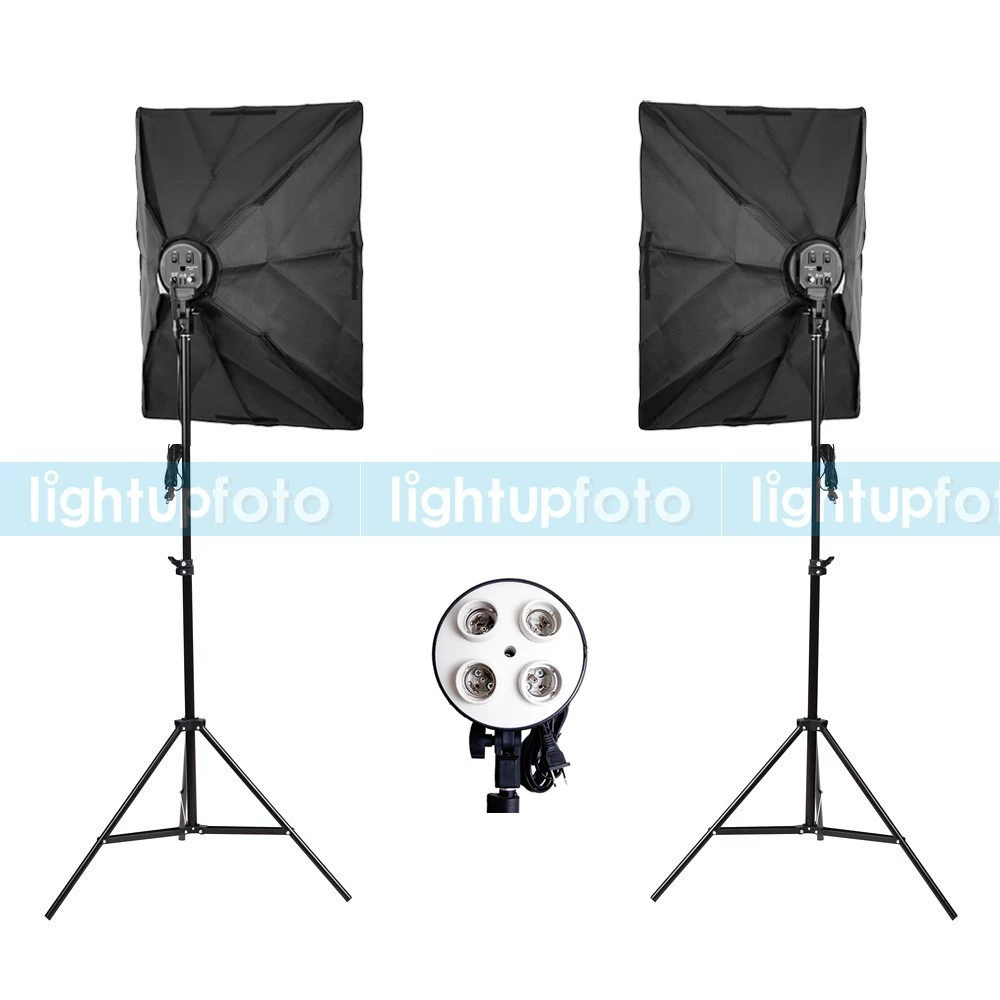 Photo studio softbox light kit PSK6B, 4‑socket heads, adjustable stands, 45W bulbs