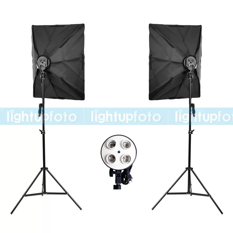 Photo studio softbox light kit PSK6B, 4‑socket heads, adjustable stands, 45W bulbs