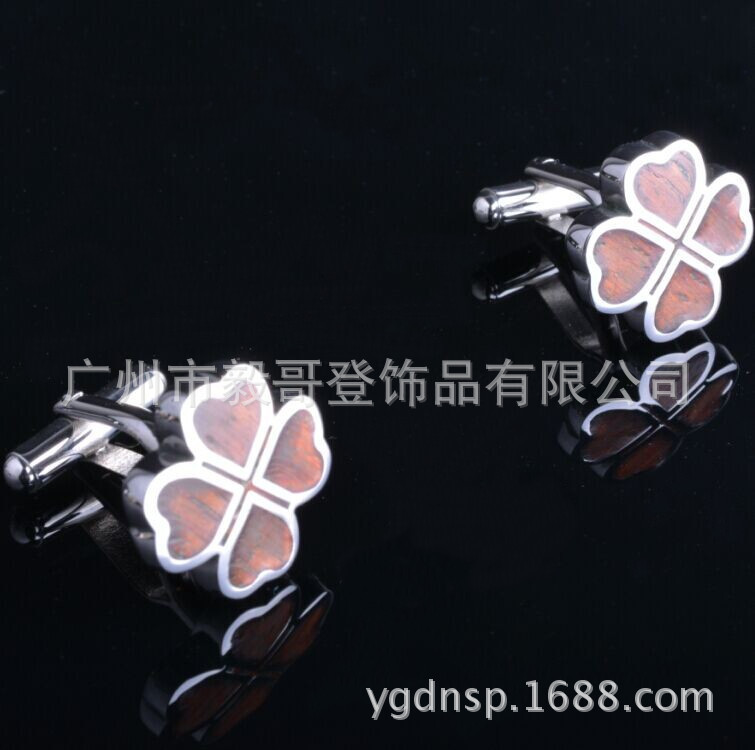 【爆款】幸运四叶草袖扣,A4080-M 红木袖扣,不锈钢袖扣,英伦袖扣