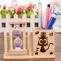 Five-color cartoon printed pen holder hourglass set decorative black cat pattern student office wooden pen holder creative pen stand