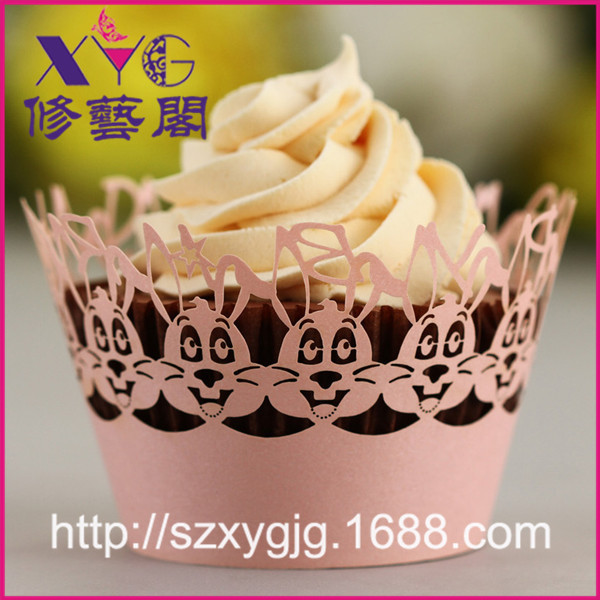 广东厂家批发百款精美蛋糕围边 生日派对蛋糕装饰纸杯 可爱兔子款