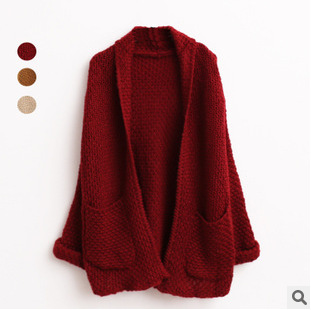 Nuevo estilo coreano color sólido punto cardigan Comercio exterior orden original suelta más tamaño de las mujeres curling chal suéter mujeres al por mayor