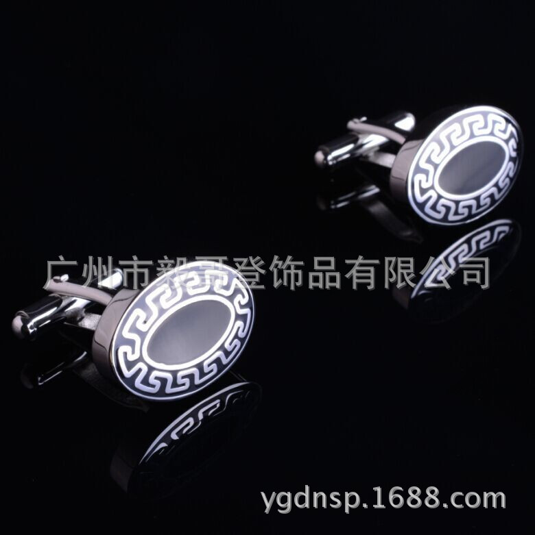 礼品袖扣，供应A4034-DJ 长城纹袖扣，滴黑胶袖扣，不锈钢袖扣