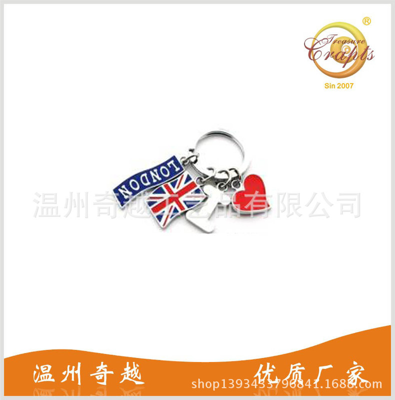 British London Metal Keychain Souvenir Double-layer Bus Pendant Painted Flag Key Ring Accessories