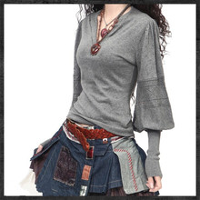 阿卡新款V领灯笼袖宽松针织衫毛衣女装复古毛衫镂空毛衣批发代发