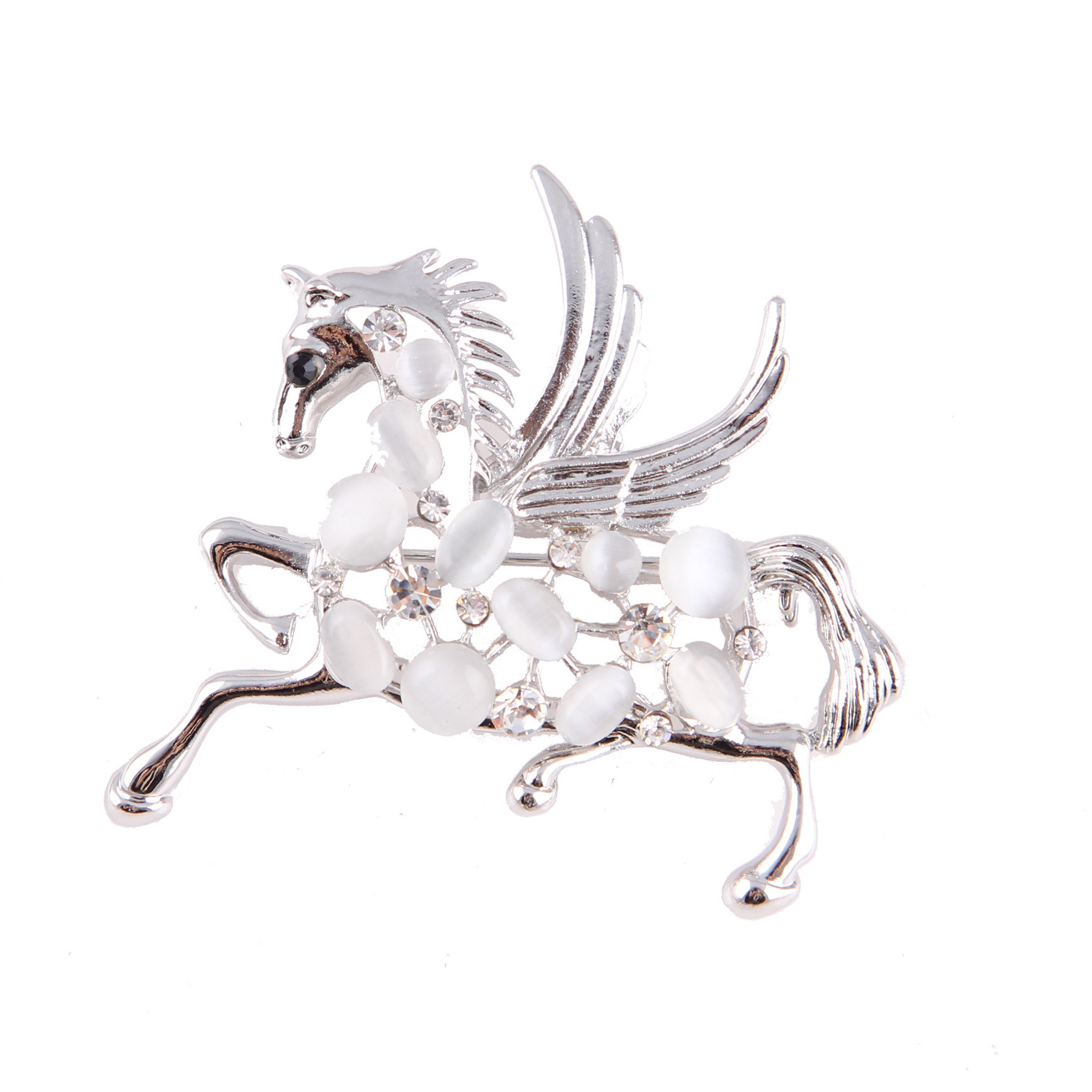 Korean fashion cat's eye stone rhinestone alloy Pegasus brooch corsage chest buckle female accessories_voghion.com