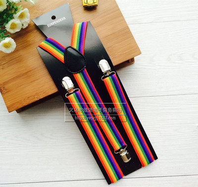 Adult strap clip men and women currency Suspenders Colorful stripes straps Rainbow trousers clip