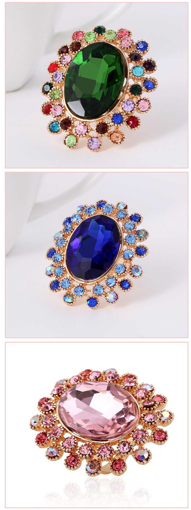 Hot Retro Full Diamond Crystal Glass Adjustable Ring Wholesale Nihaojewelry display picture 6