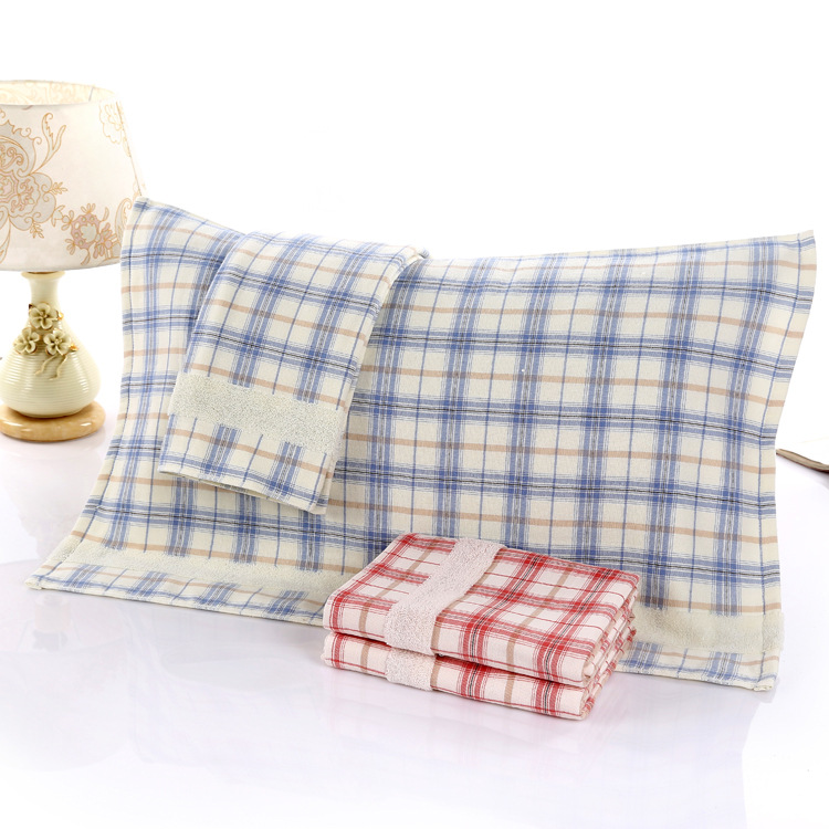 Manufactor wholesale pure cotton Double gauze Classic plaid Pillowcase 50*75 customized supermarket Advertising gifts Pillowcase