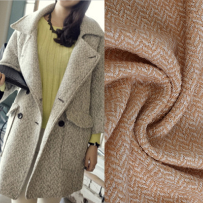 厂家直销粗纺花呢人字女装大衣面料1.6cm花人字现货供应|ru