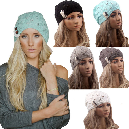 European and American style new knitted hat, leaf lace button wool warm hat, women's beanie, beret