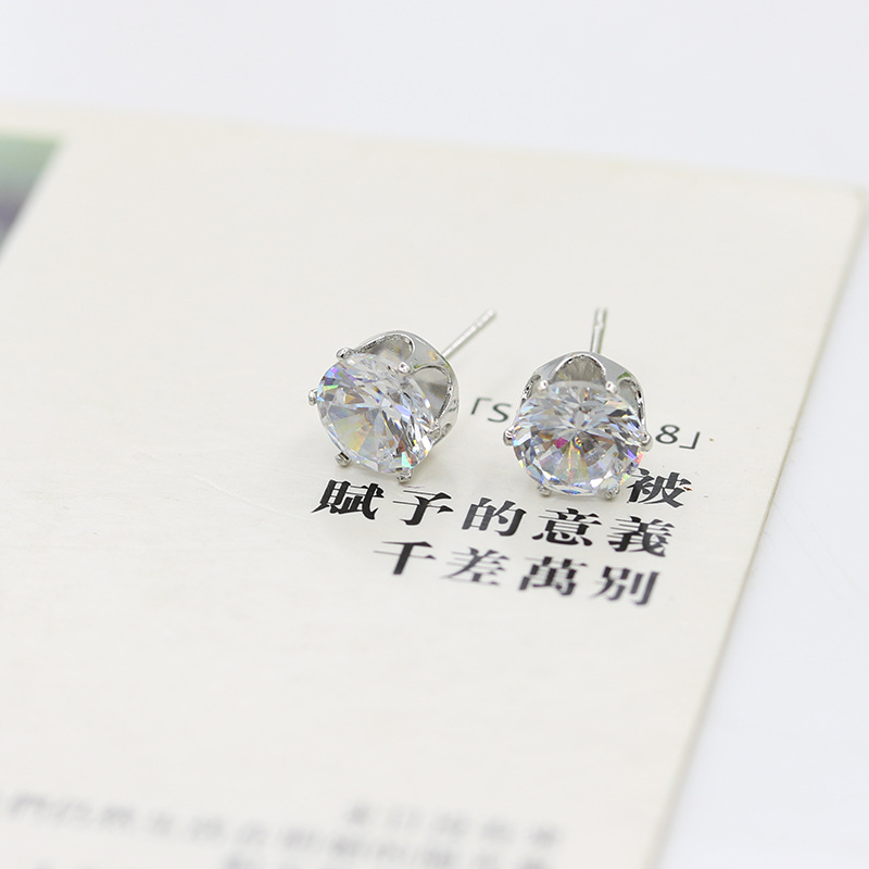 Korean Fashion Crown Bottom Crystal Zircon Earrings Wholesale display picture 7