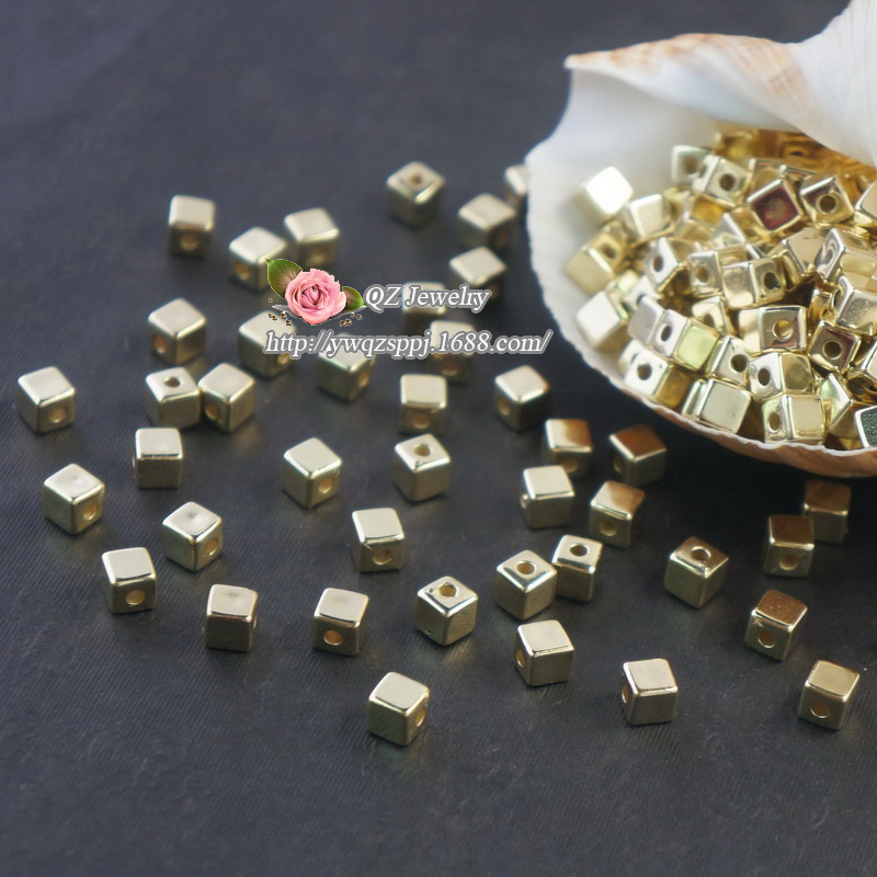 6mm gold electroplated three-dimensional square beads for luggage, shoe buckles, clothing electroplated beads and accessories wholesale square beads detail image 6