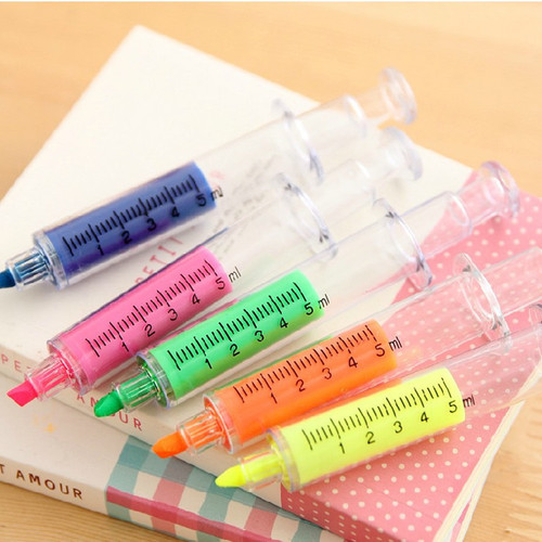 Color syringe highlighter color syringe creative stationery primary school students learning marking supplies advertising poster pen