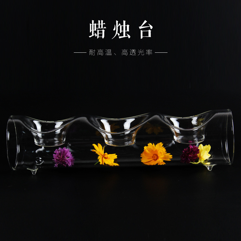 玻璃三眼烛台创意台灯酒吧装饰定制LOGO酒店透明蜡烛台工艺品欧式|ru