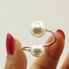 戒指批發甜美清新飾品流行精美飾品大小雙珍珠開口飾品批發