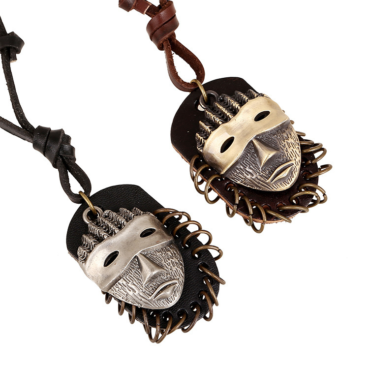 Retro rock style domineering men's necklace European and American foreign trade export jewelry alloy head cowhide necklace Retro rock style domineering men's necklace European and American foreign trade export jewelry alloy head cowhide necklace