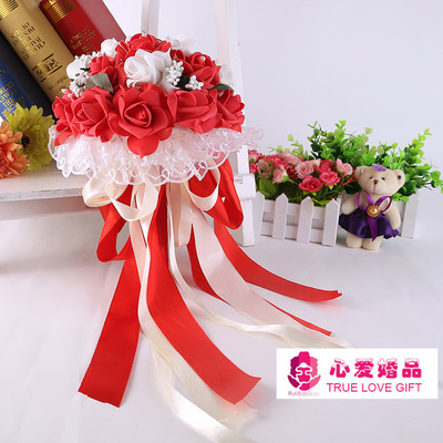 亚马逊热销西式婚礼新娘手捧花pe仿真双色玫瑰花捧花 厂家直销|ms