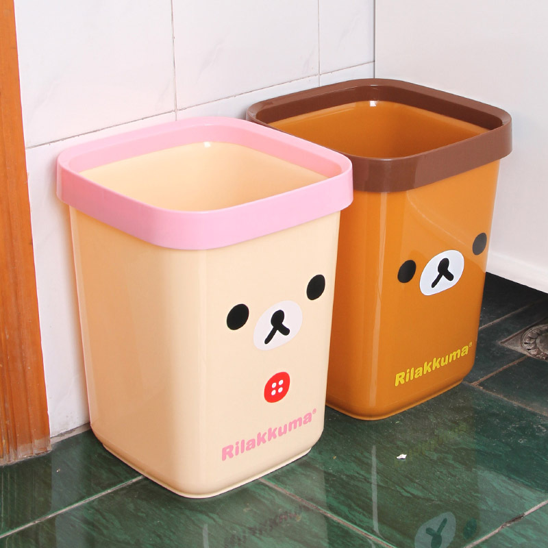 厂家批发创意卡通轻松熊塑料无盖厨房家用垃圾桶方形筒纸储物桶|ms
