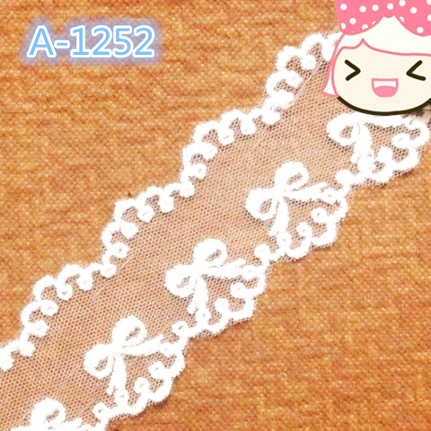 A-1252对称波浪双边蝴蝶结透明网刺绣蕾丝网纱花边宽4厘米DIY辅料
