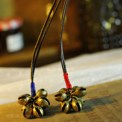 Hanfu Antiquity Bronze decorative pattern Little bell Wax rope Necklace Ethnic style neutral Necklace lady