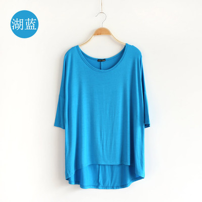 2015欧美女蝙蝠衫短袖大码莫代尔不规则T恤 宽松蝙蝠衫厂家直销
