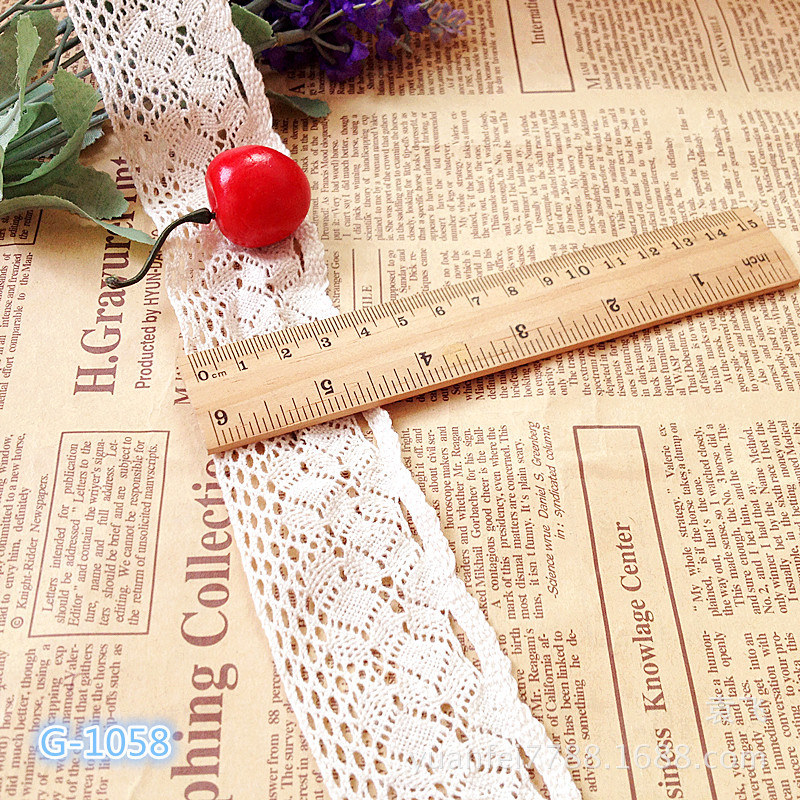 G-1058精细全纯棉花朵镂空蕾丝棉线花边宽4.1厘米DIY辅料现货