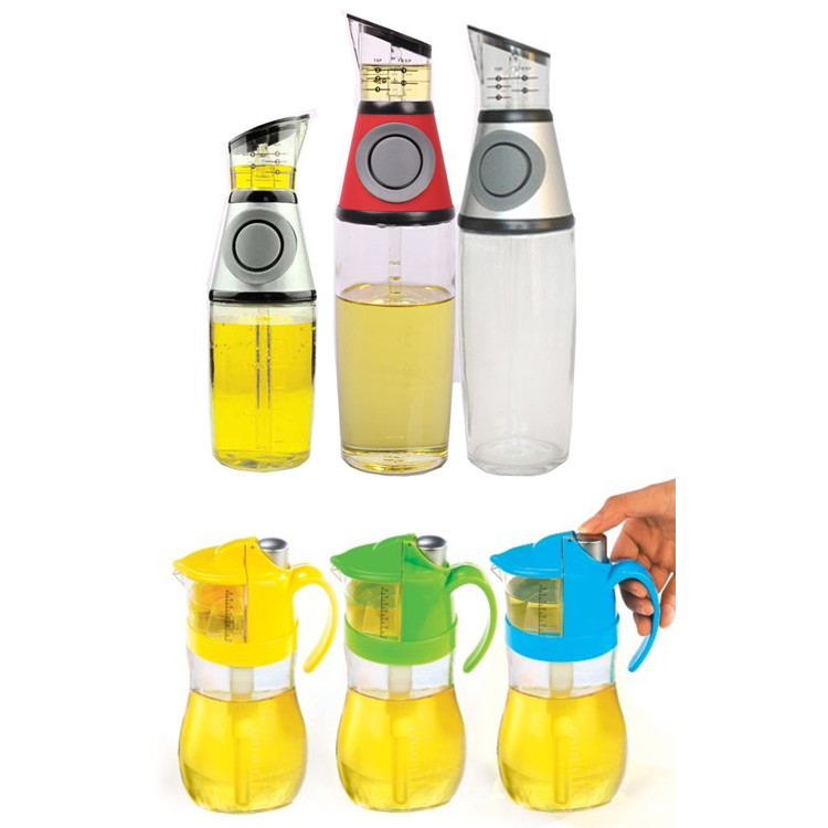 油瓶玻璃瓶油壶玻璃可计量油瓶按压油瓶计量油壶600ml塑料玻璃|ru