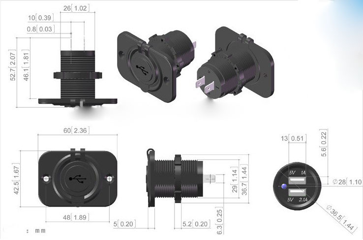 迈宇改装车载USB充电器 5V 3.1A双USB车载车充 防水带灯车充undefined