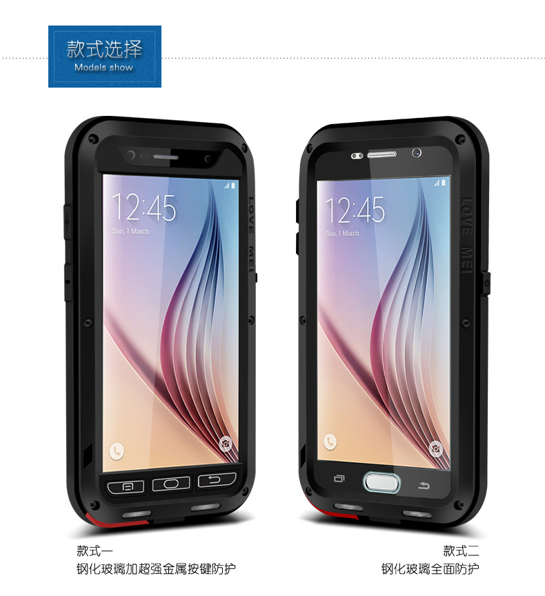 LOVE MEI Powerful Water Resistant Shockproof Dust/Dirt/Snow Proof Aluminum Metal Outdoor Heavy Duty Case Cover for Samsung Galaxy S6