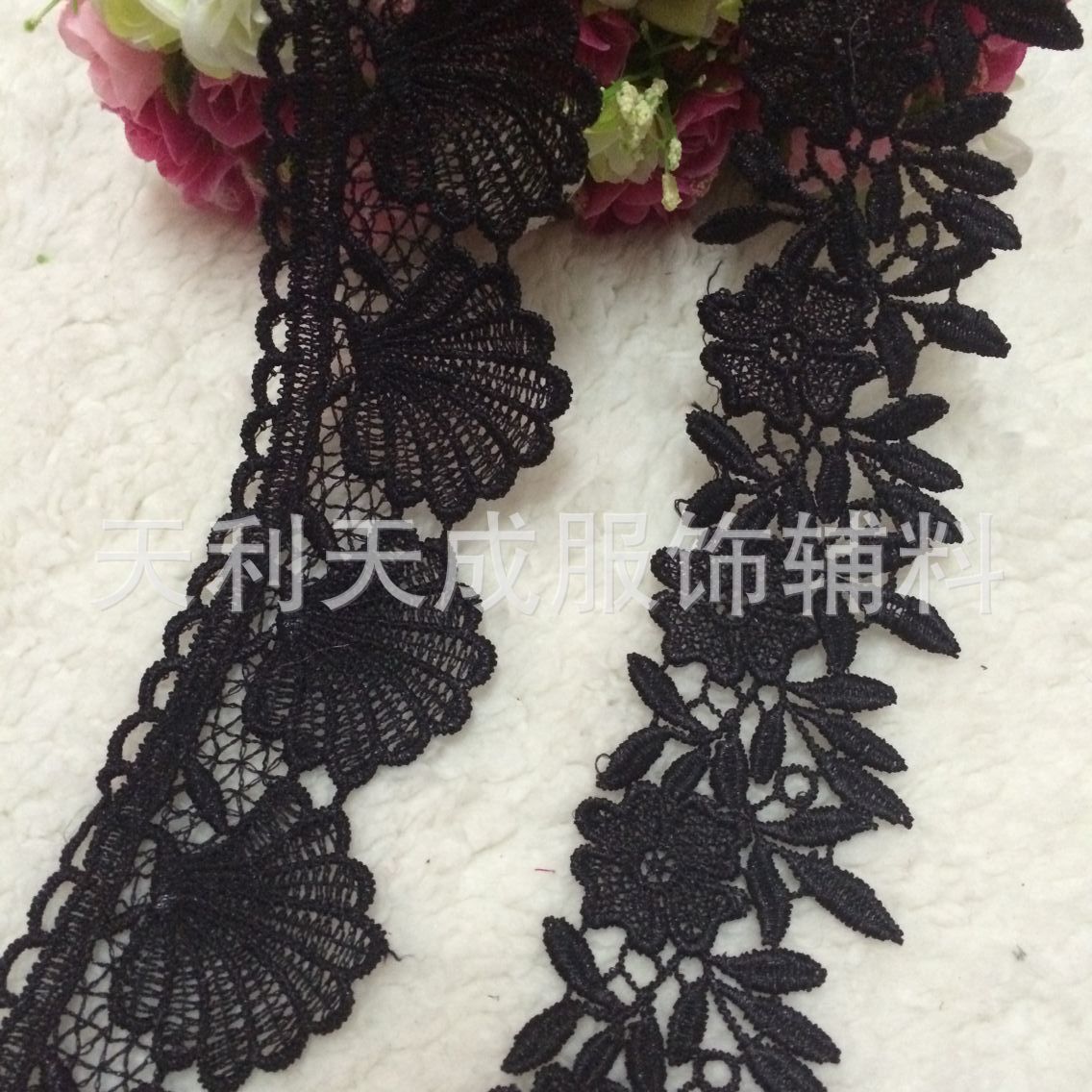 6cm宽　黑色涤纶花边　无弹水溶蕾丝条码　diy涤光刺绣辅料