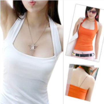 Sexy Solid Color Short Base Shirt Fashionable Hanging Neck Camisole Vest Women's Large Size Slim-fit Cotton Top for Summer