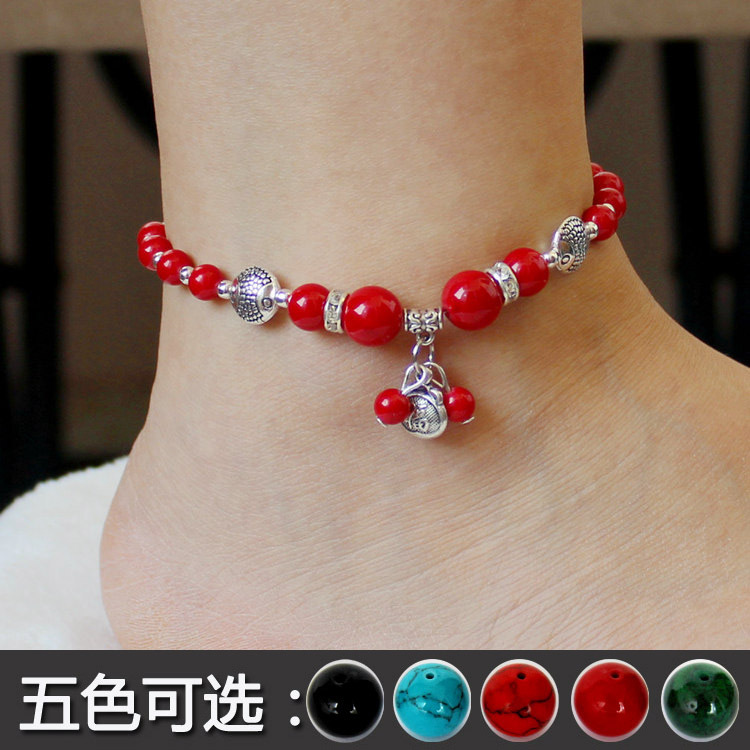 爆款热卖货源脚饰品批发云南西藏藏银福袋松石脚链编织脚环JL026|ru