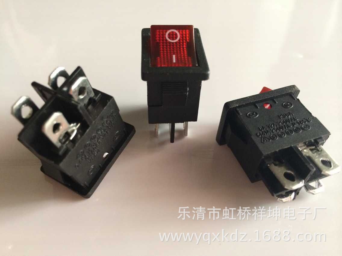 高品质供应 KCD 船型三脚 黑底 红盖蓝盖 带灯 翘板防水船型开关/