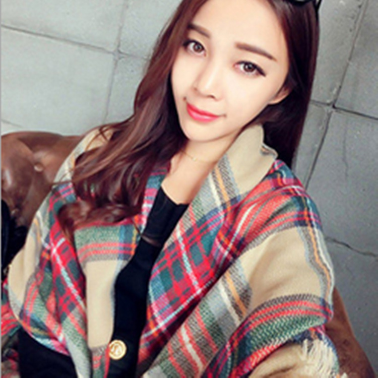 2018年欧美新款七彩格子仿羊绒大方巾同款港风围巾女保暖围巾批发